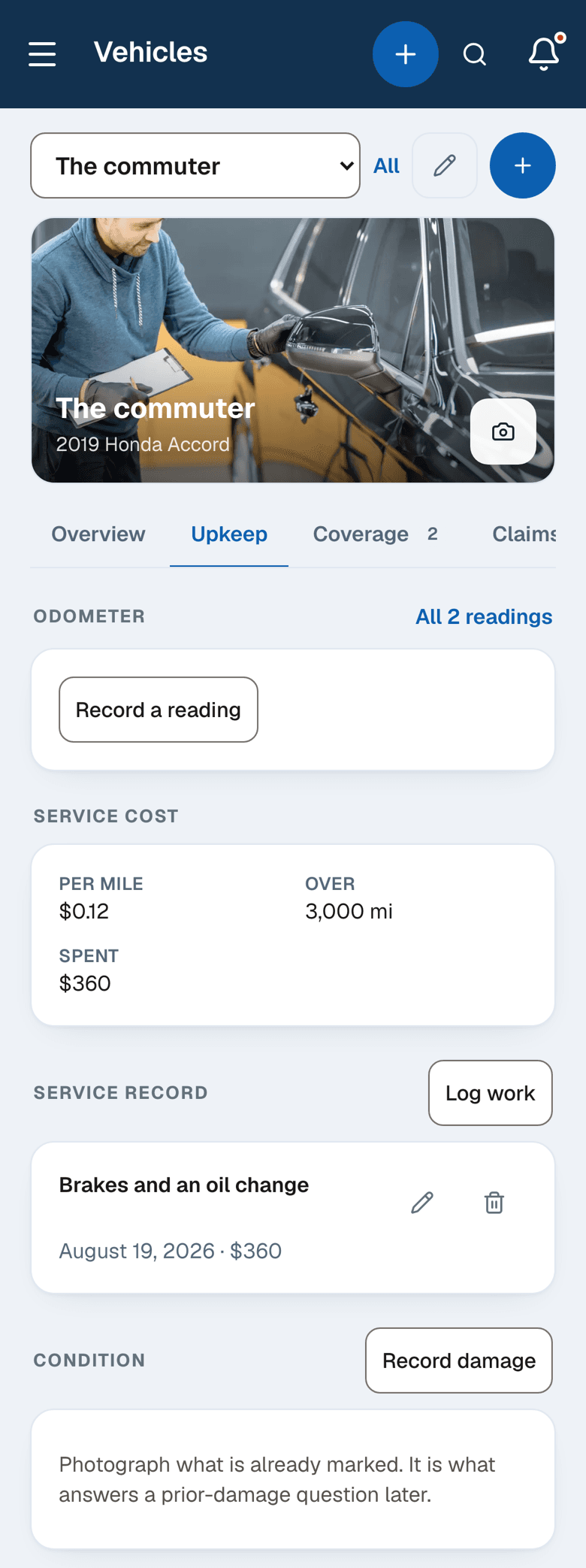 A car's service cost and log